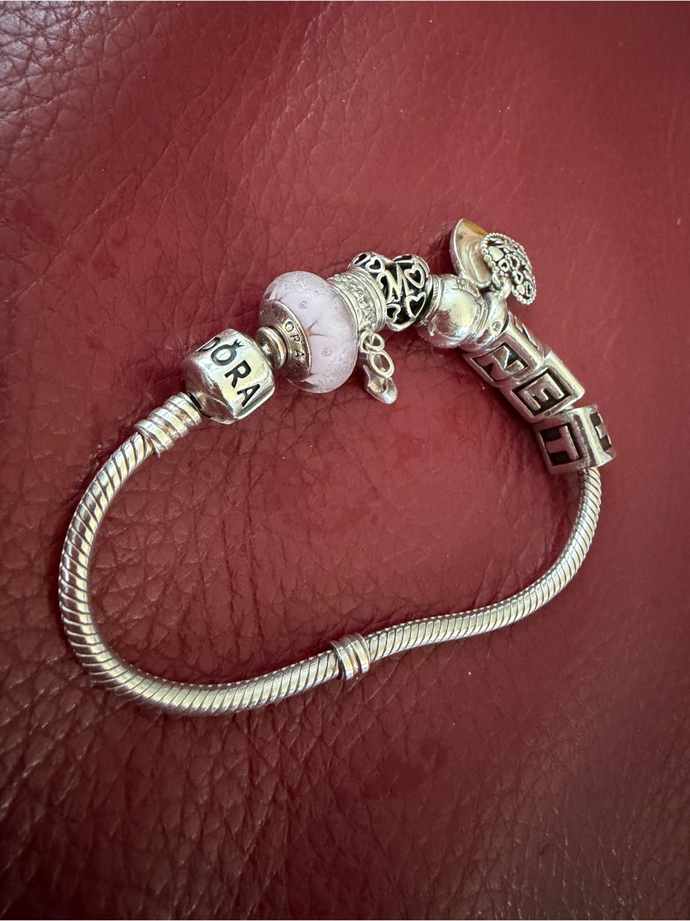 Pandora authentic and Charm Bracelet with Light Pink and Silver Accents